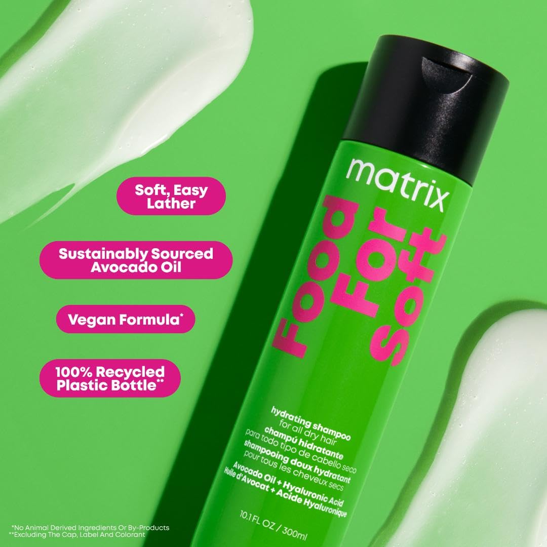 Matrix Food For Soft Shampoo For Color-Treated, Dry and Brittle Hair - Moisturizes, Softens and Smooths, With Avocado Oil & Hyaluronic Acid, Vegan, 10.1 Fl Oz